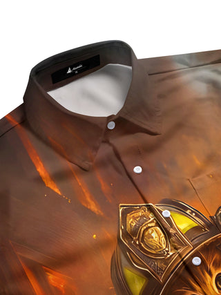 men's feline print shirt side view