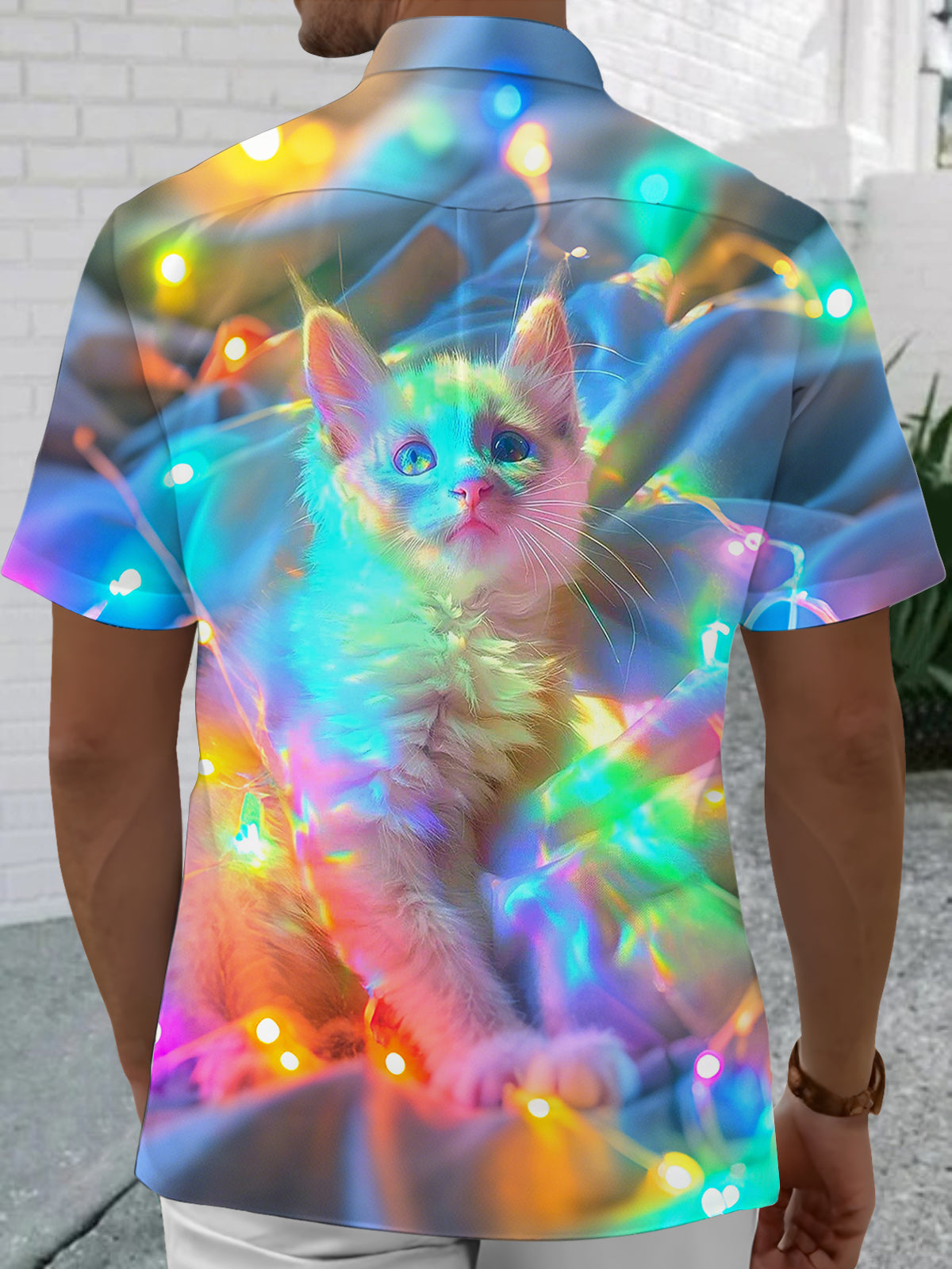 Cat Print Men's Pocket Short Sleeve Shirts