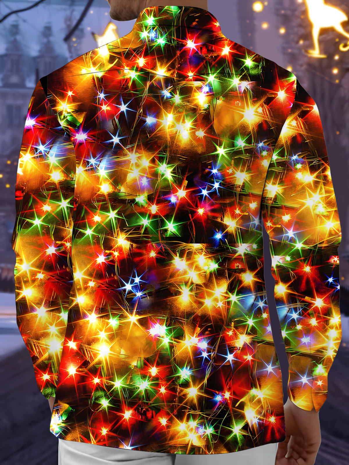 Christmas Gold Neon Print Men's Pocket Long Sleeve Shirts