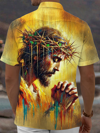 Men's short sleeve Christian Jesus print shirt back view