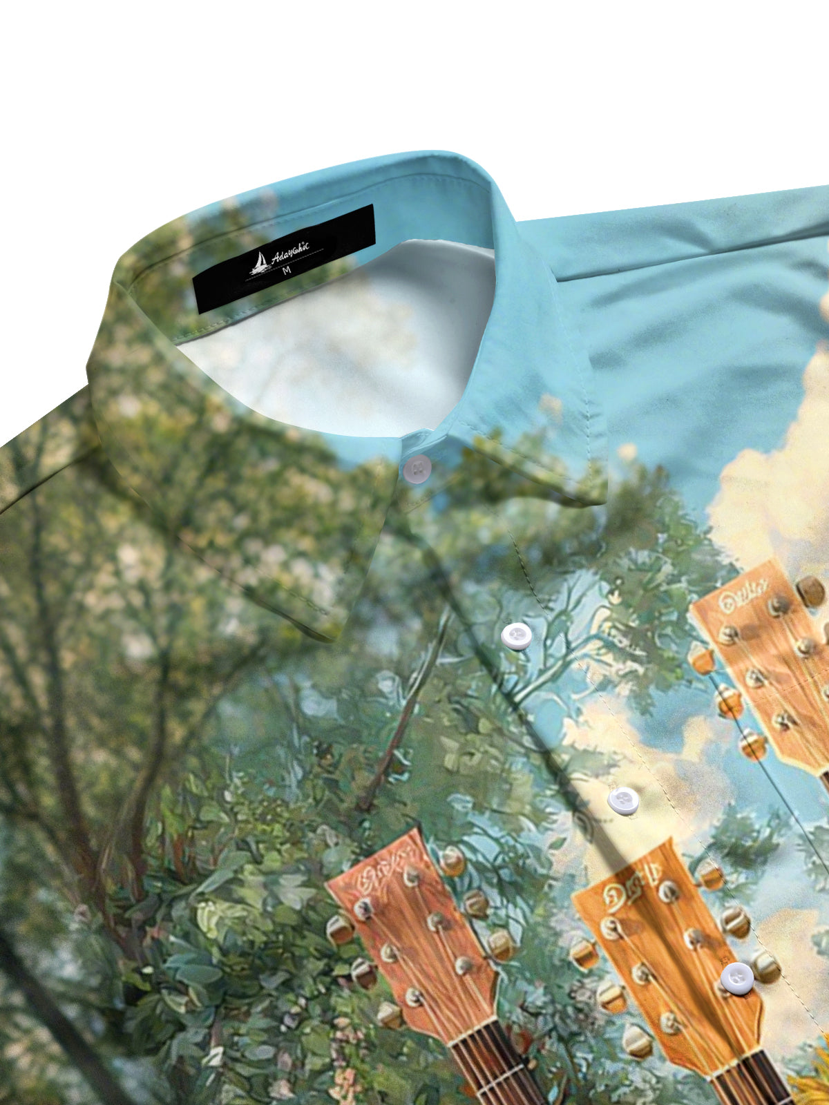 Guitar Flower Print Men's Pocket Long Sleeve Shirts