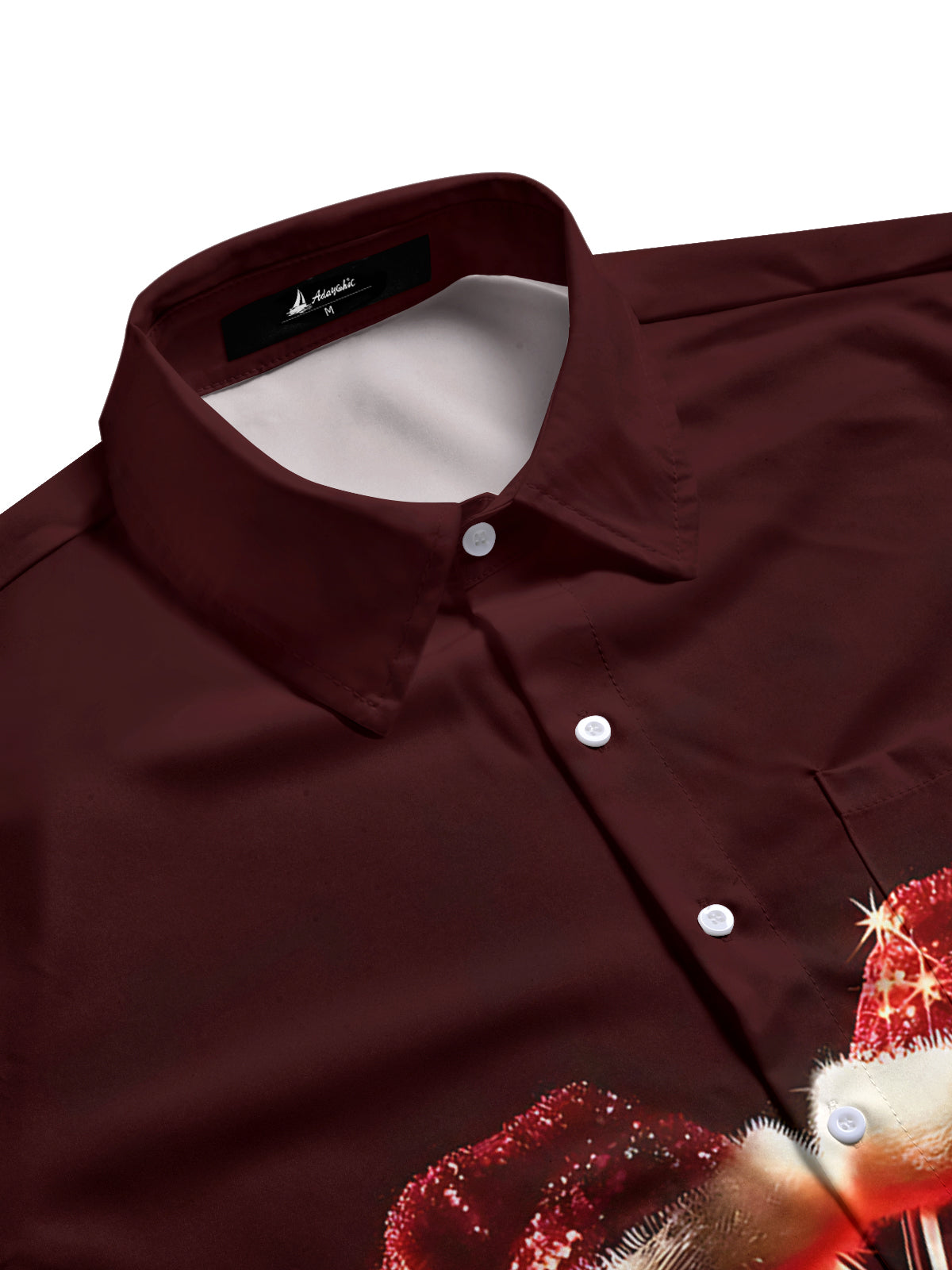 Christmas Wine Glass Print Men's Pocket Long Sleeve Shirts