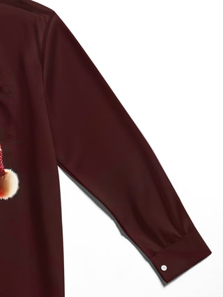 Men's wine glass print long sleeve shirt close-up detail showing fabric texture and print quality