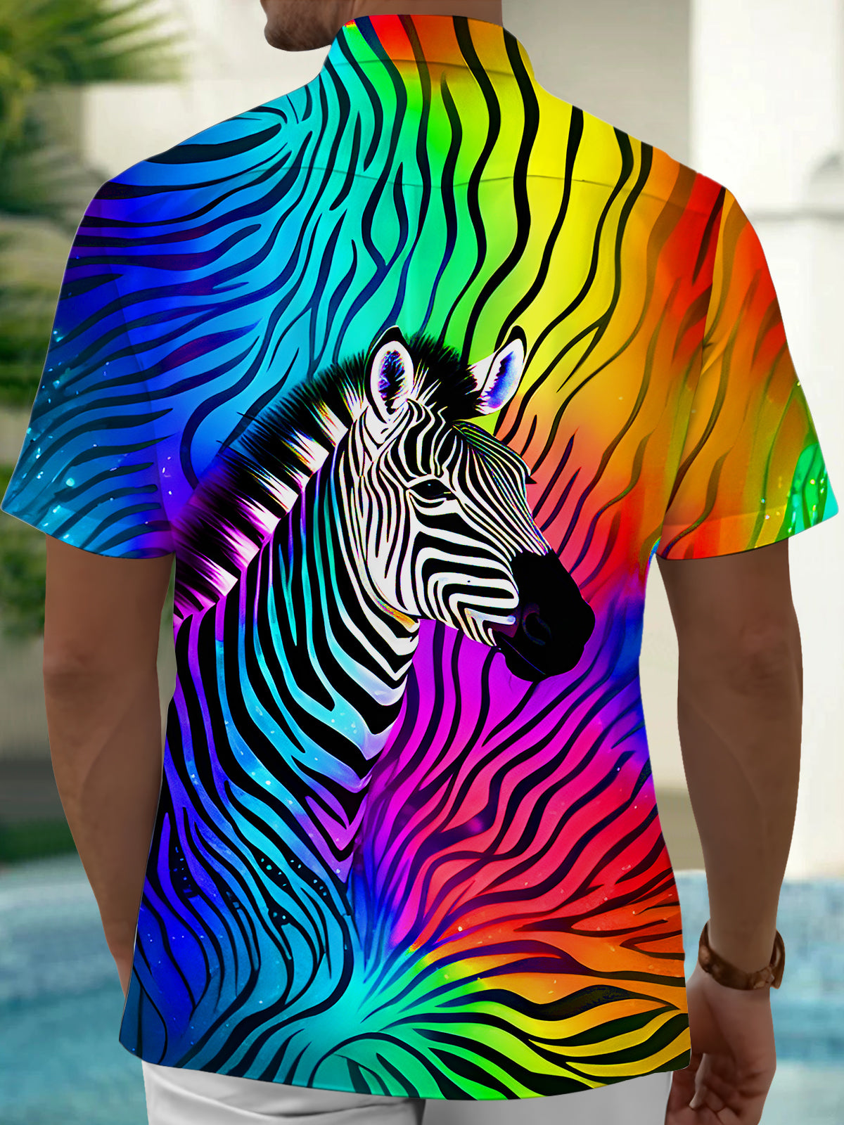 Rainbow Zebra Men's Pocket Short Sleeve Shirts