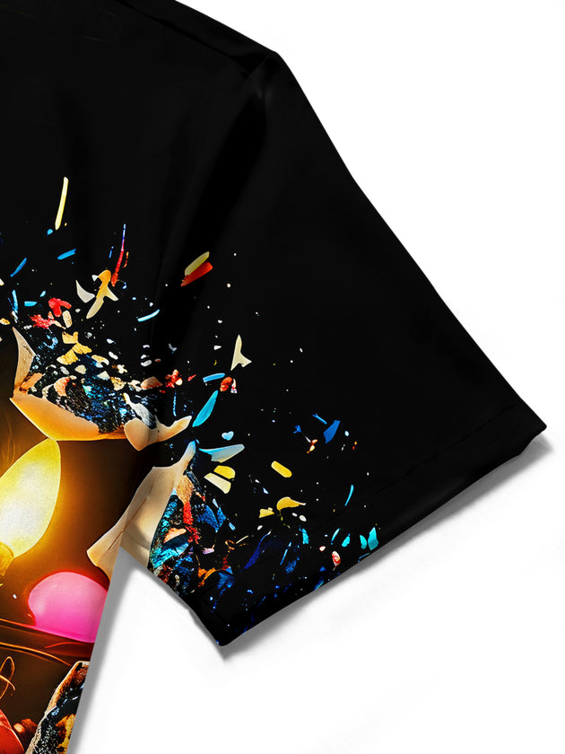 men's colorful Christmas shirt close-up short sleeve