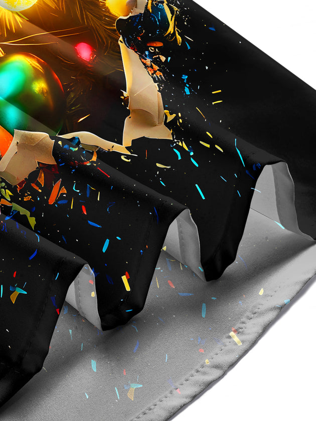 Men's colorful Christmas lights pocket short sleeve shirt front view at holiday party
