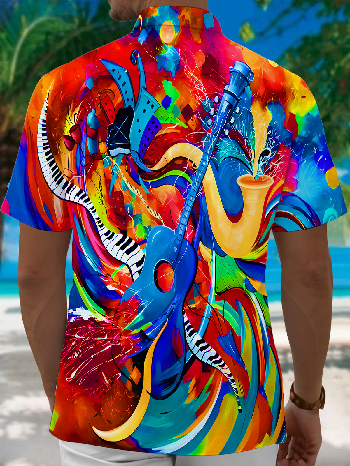 Colorful Tie Dye Music Instruments Men's Pocket Short Sleeve Shirts