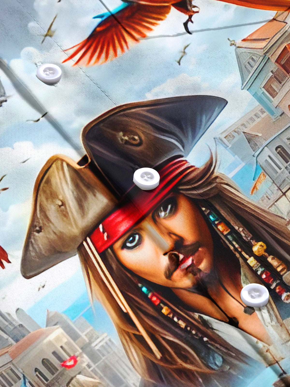 Pirate Parrot Ship Men's Pocket Long Sleeve Shirts