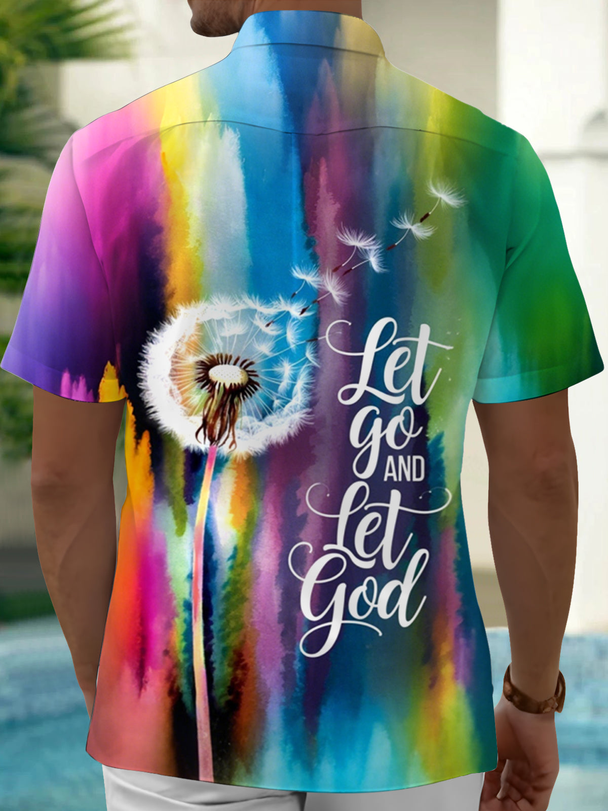 Let go and Let God Dandelion Gradient Print Men's Pocket Short Sleeve Shirts
