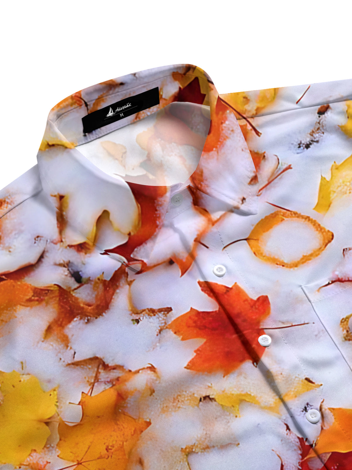 Snow Maple Leaf Print Men's Pocket Short Sleeve Shirts