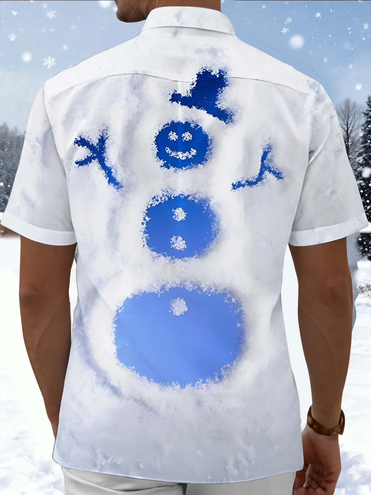 Snowman Print Men's Pocket Short Sleeve Shirts