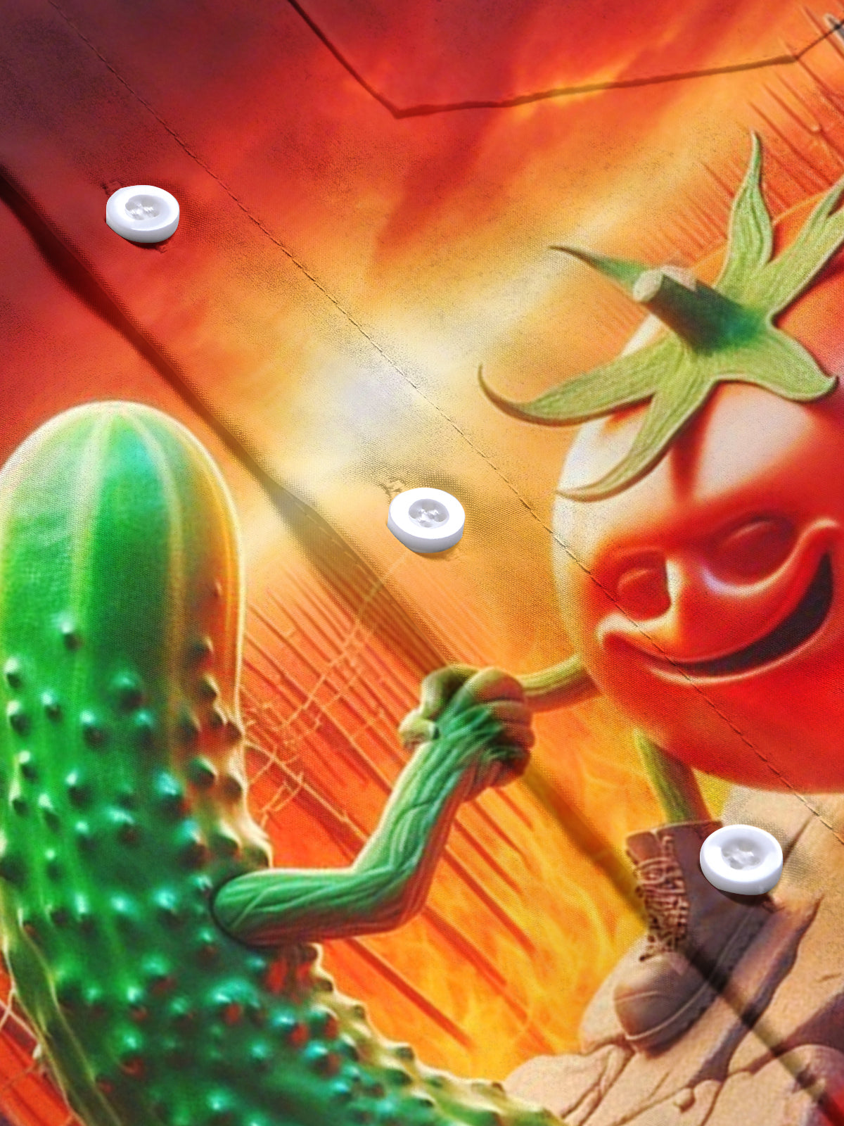 Funny Tomato Cucumber Print Men's Pocket Short Sleeve Shirts