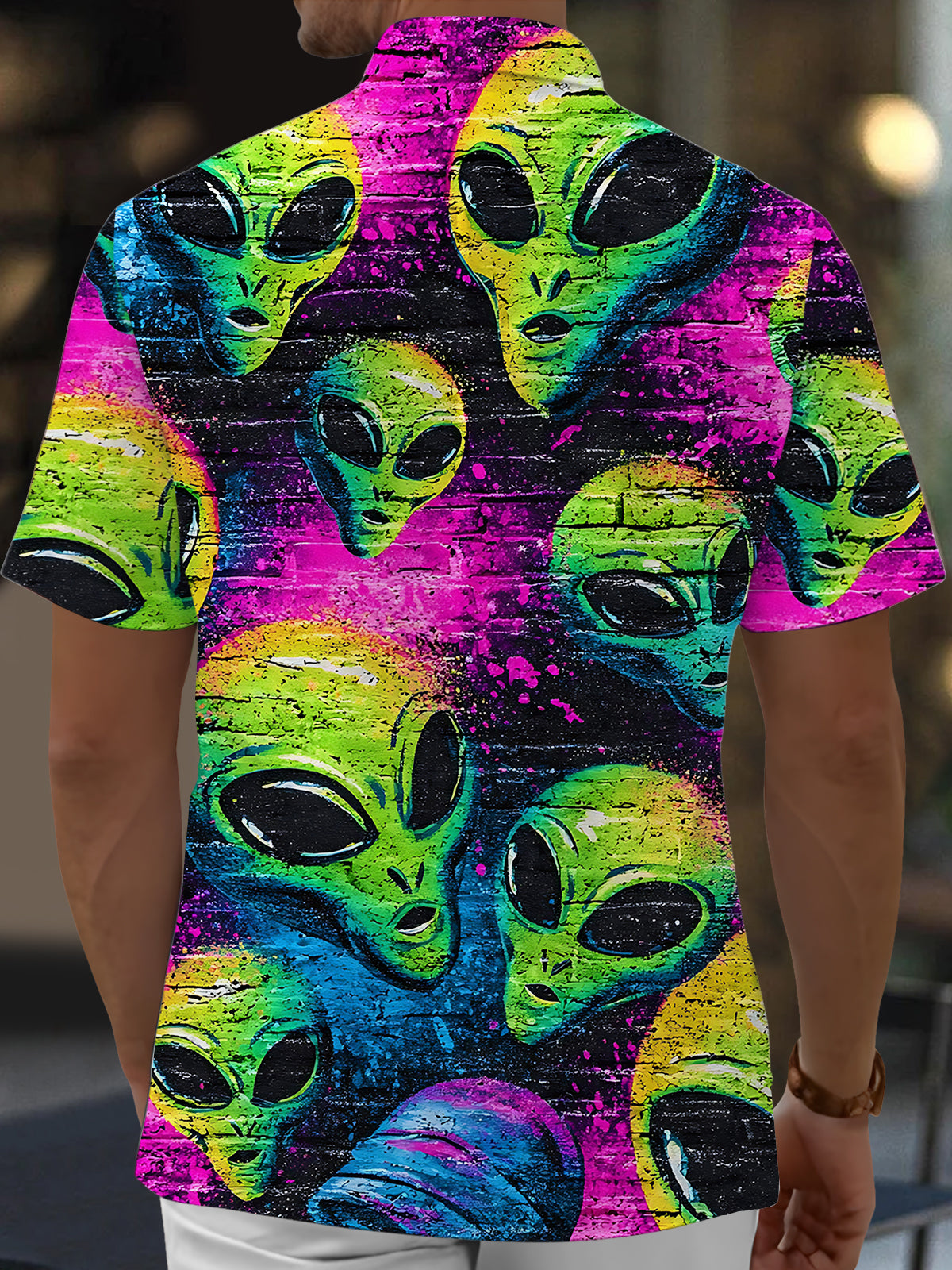 Alien Print Men's Pocket Short Sleeve Shirts