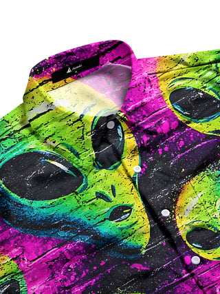 Men's alien print pocket half sleeve shirt side view