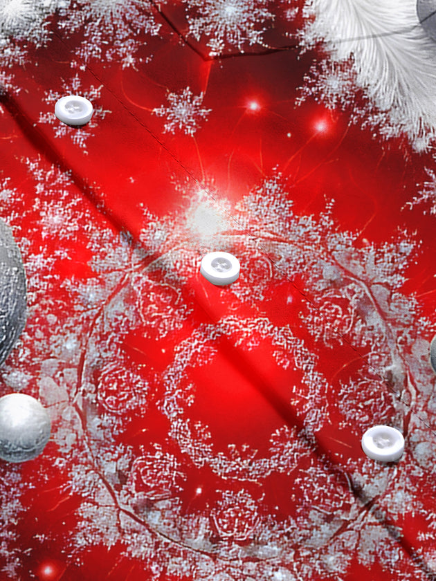 Men's Christmas ball print pocket short sleeve shirt flat lay view
