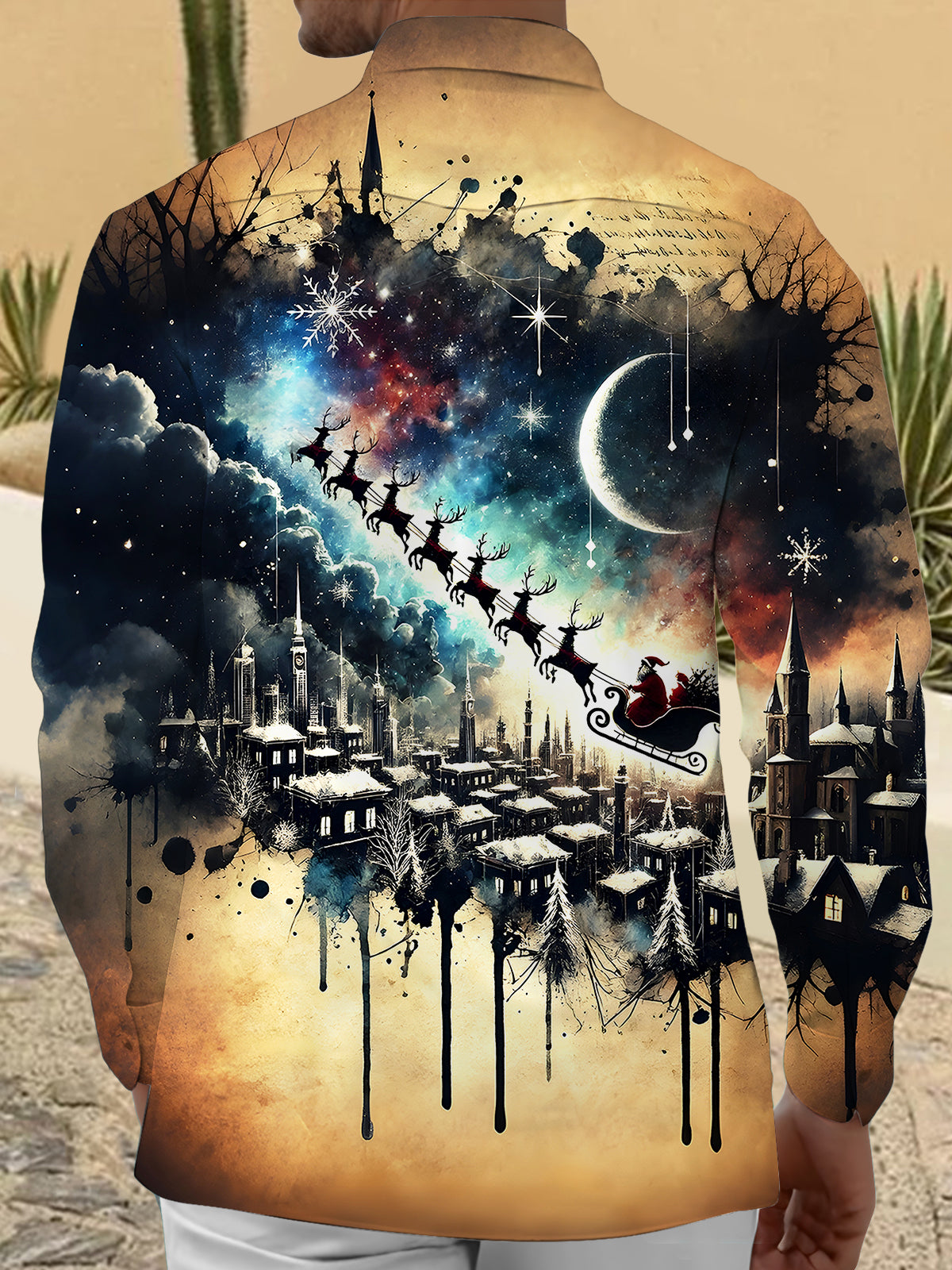 Christmas Santa Claus Deer Men's Pocket Long Sleeve Shirts