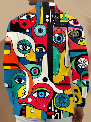 Men's black art face eyes long sleeve shirt back view