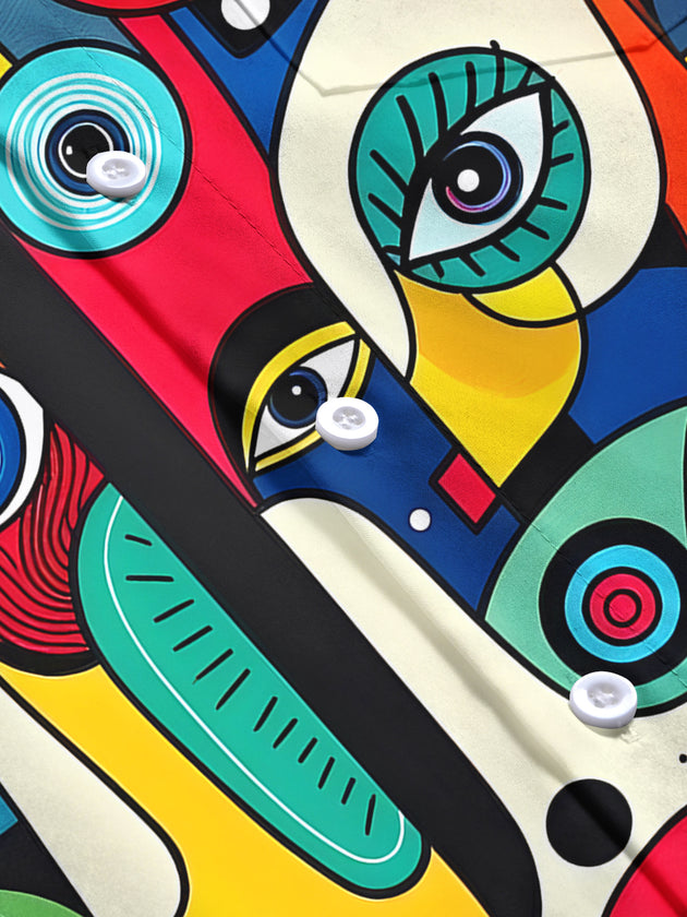 Men art face eyes pattern long sleeve shirt flat lay