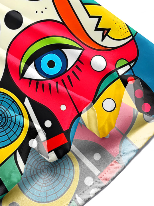 Men wearing art face eyes printed pocket long sleeve shirt lifestyle