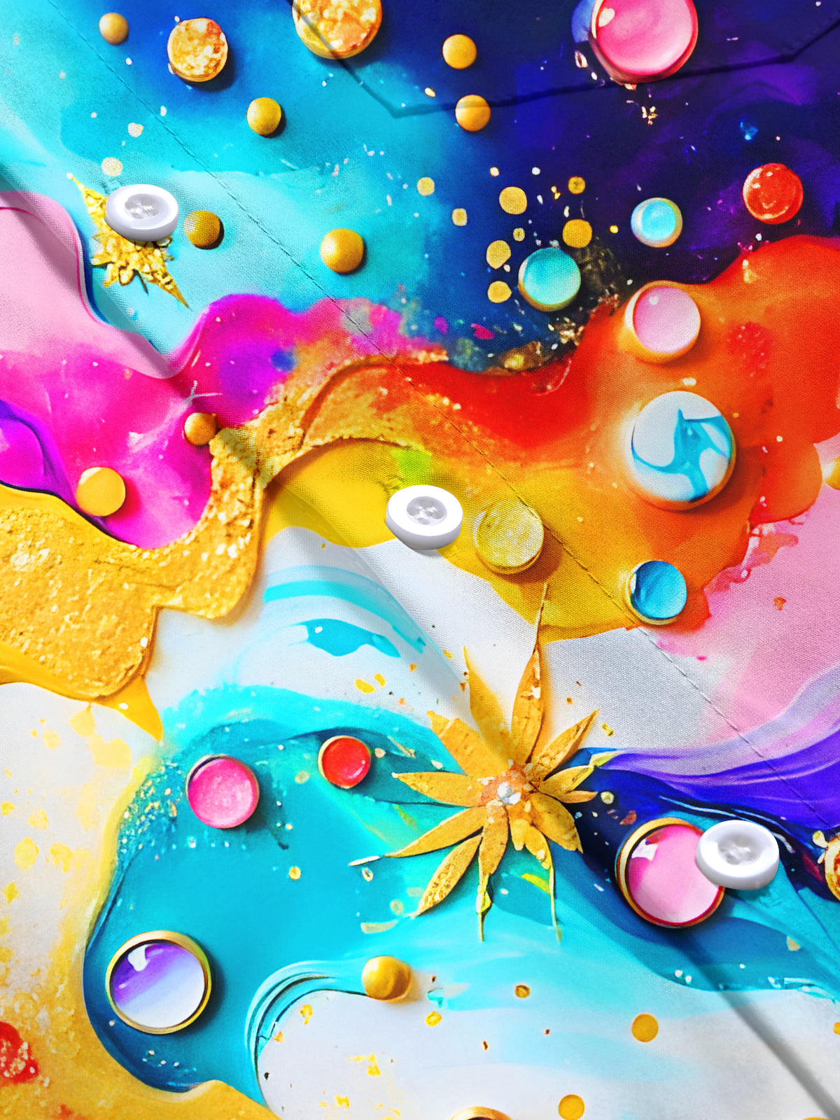 Art Rainbow Gilded Water Drops Men's Pocket Short Sleeve Stand Collar Shirts