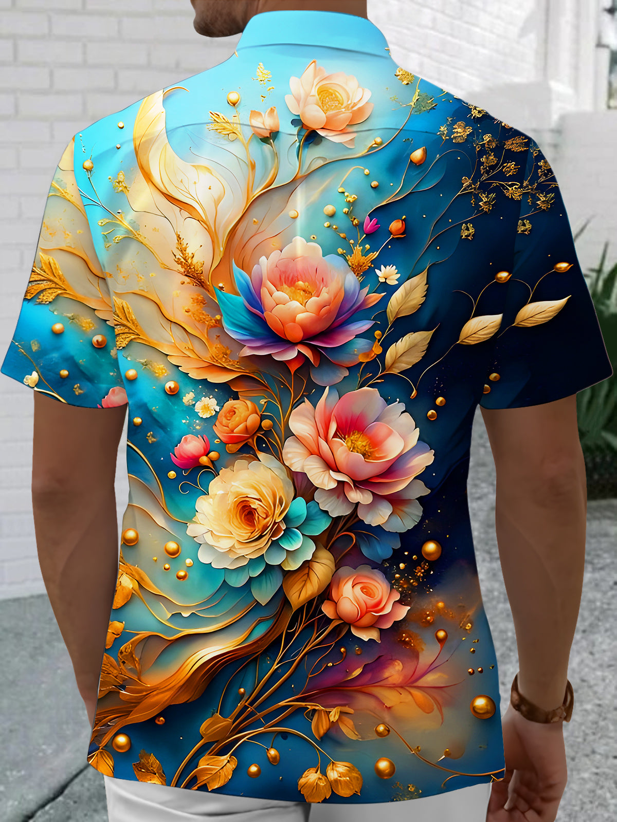 Art Gilded Floral Men's Pocket Short Sleeve Shirts