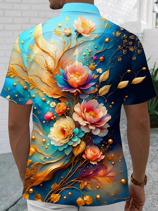 men's floral short sleeve shirt back view