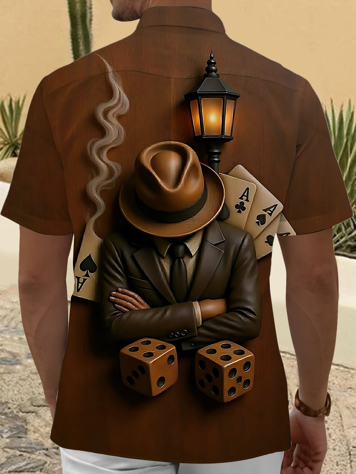 Vintage Card Player Art Print Men's Pocket Short Sleeve Shirts