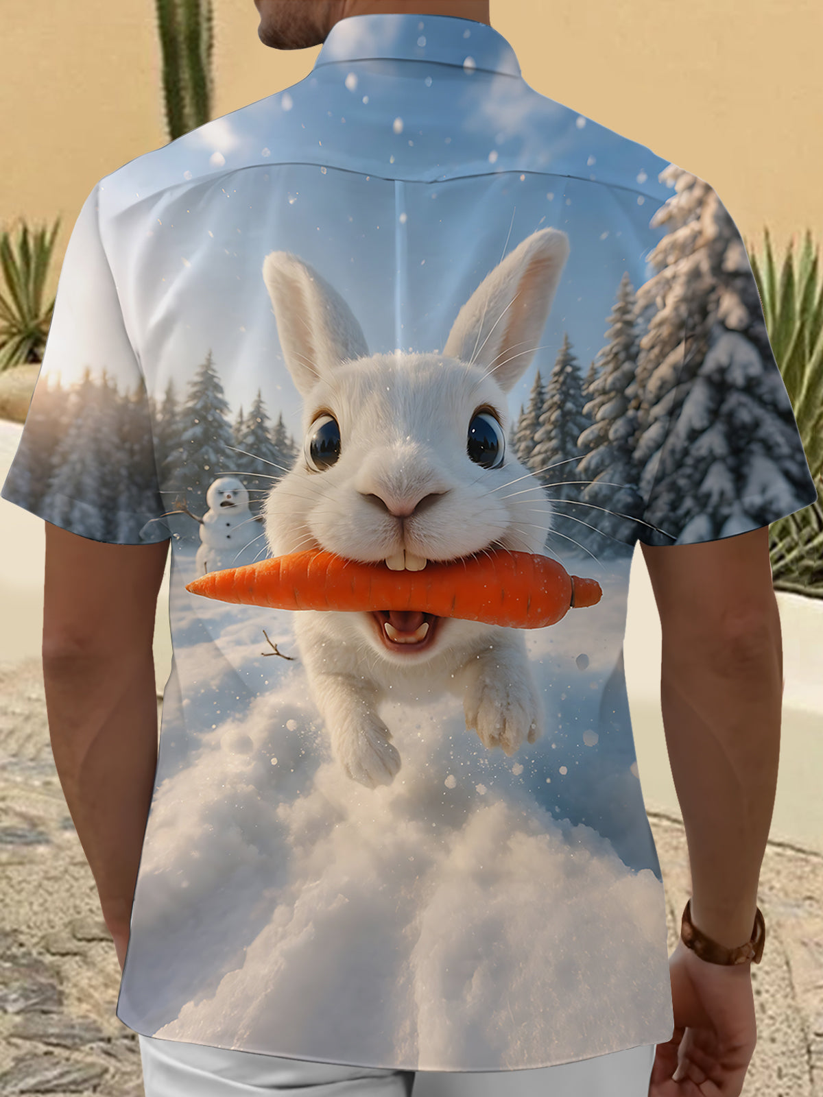 Rabbit Print Men's Pocket Short Sleeve Shirts
