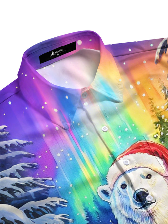 Men's side view Christmas polar bear print short sleeve shirt