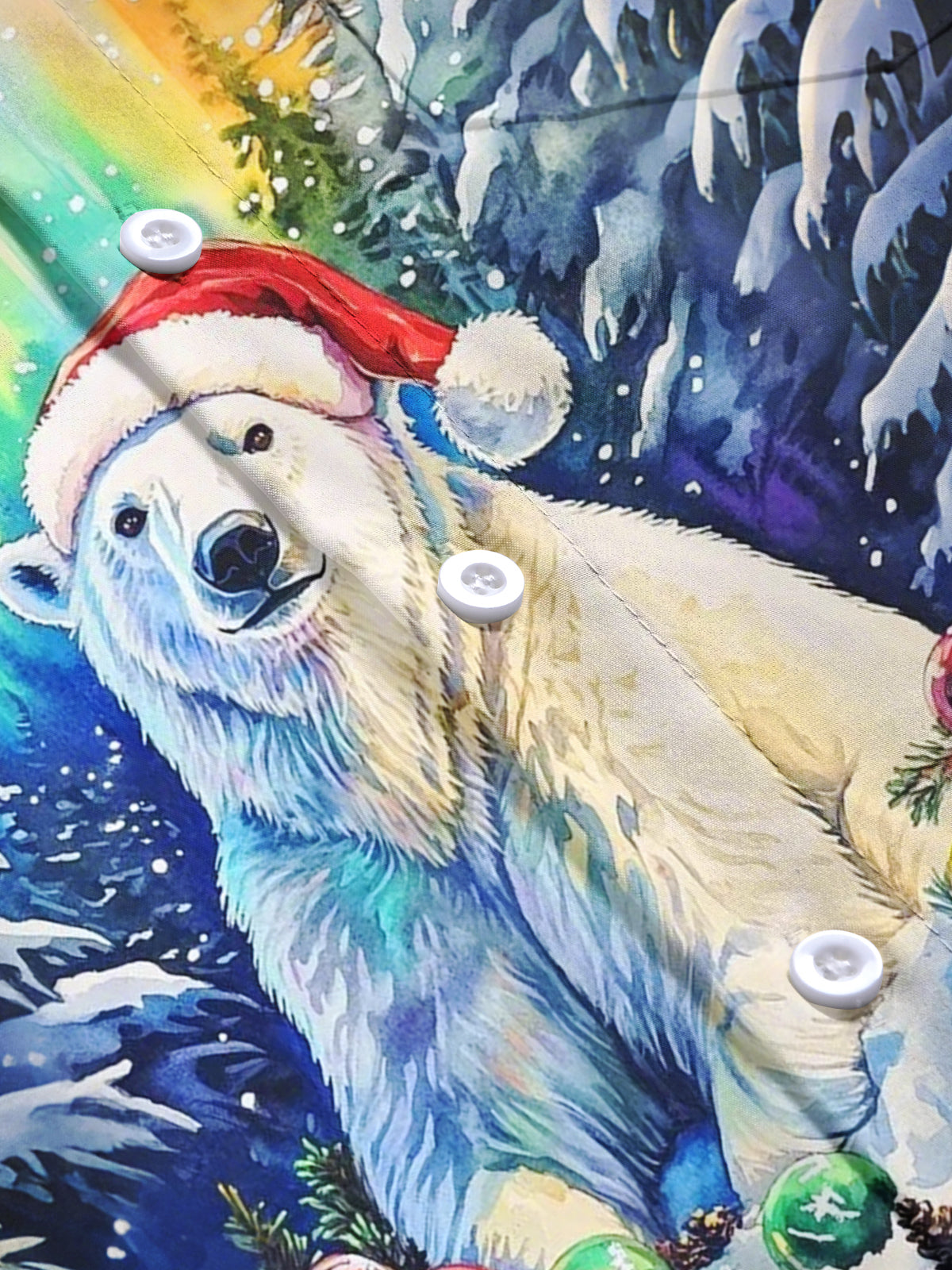 Christmas Polar Bear Print Men's Pocket Short Sleeve Shirts