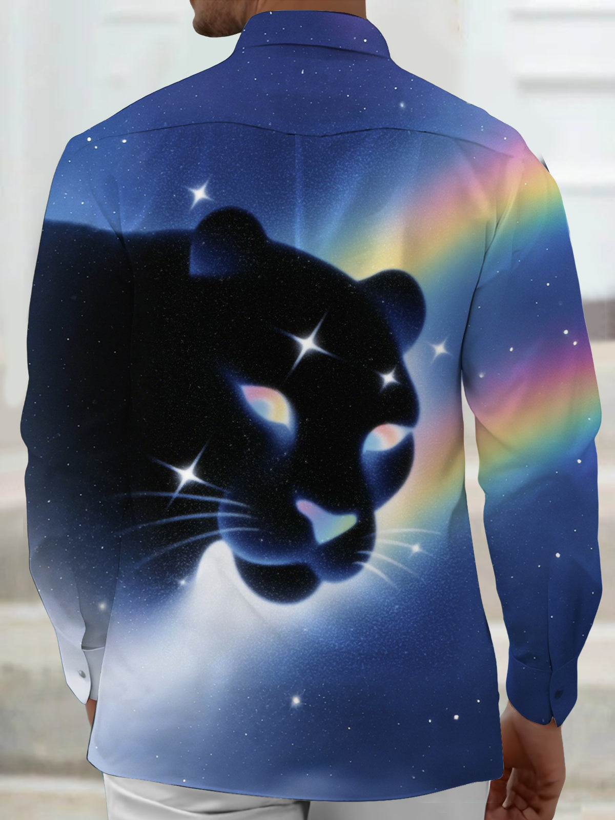 Black Panther Print Men's Pocket Long Sleeve Shirts