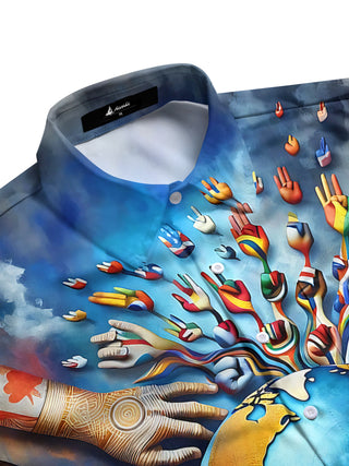men's graphic art shirt side view