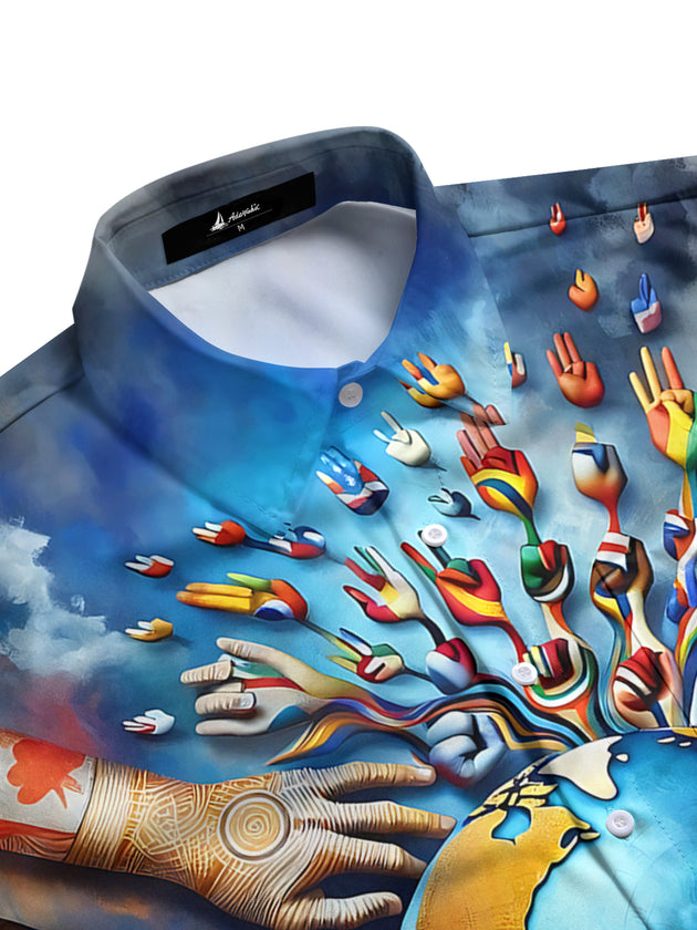 men's graphic art shirt side view