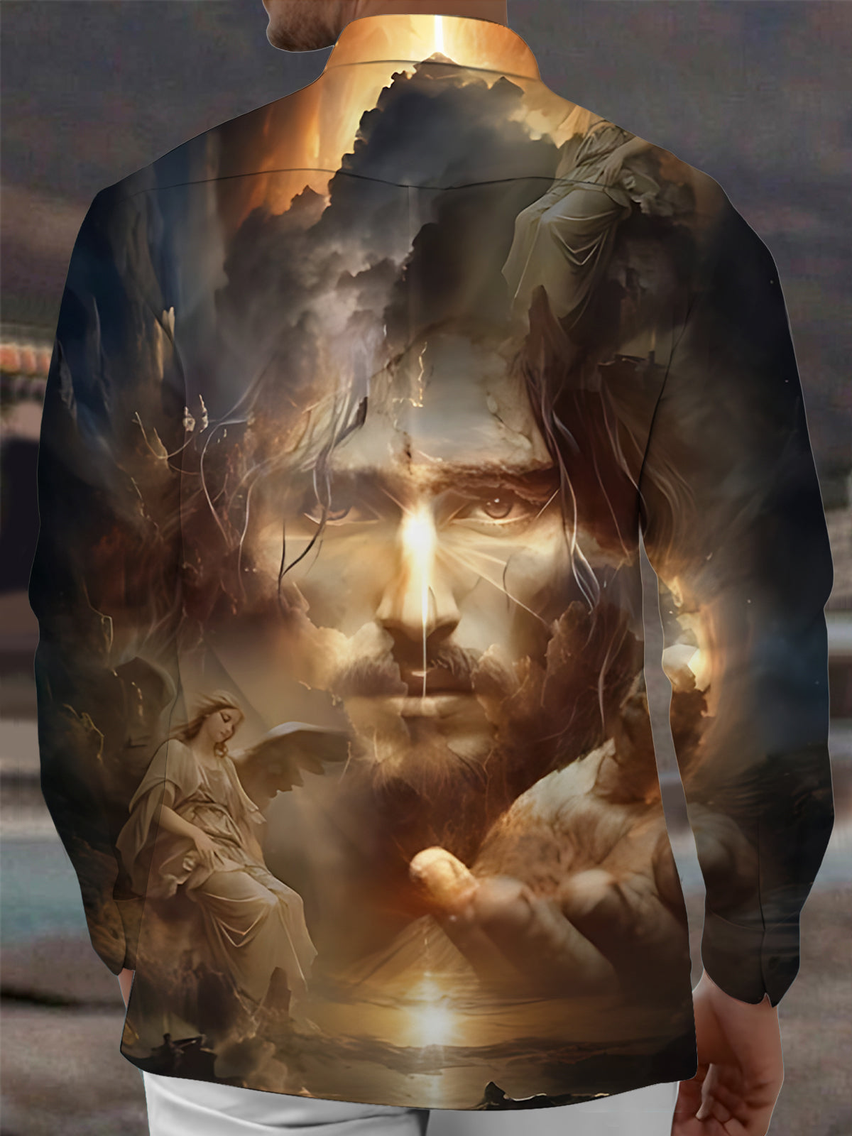 Jesus Print Men's Pocket Long Sleeve Shirts
