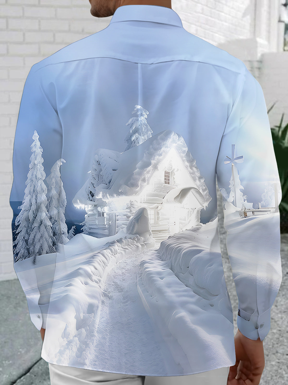 Christmas Snow House Men's Pocket Long Sleeve Shirts