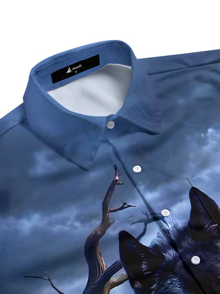 Men's wolf pattern half sleeve shirt side view