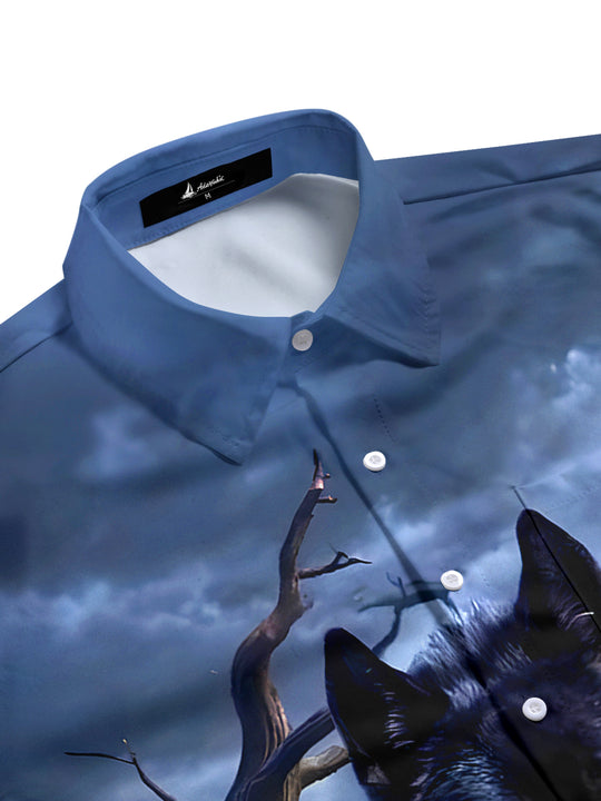 Men's wolf pattern half sleeve shirt side view