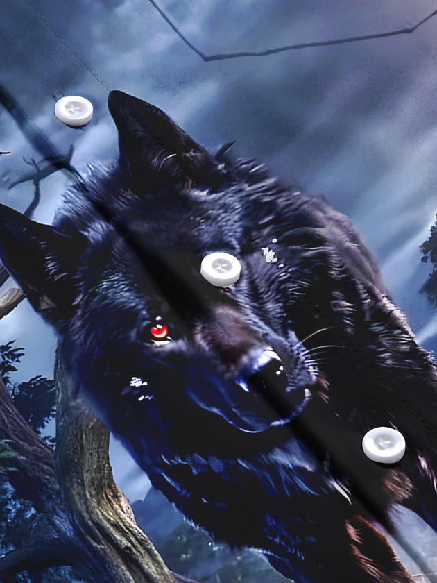 Men's animal wolf pattern short sleeve shirt flat lay