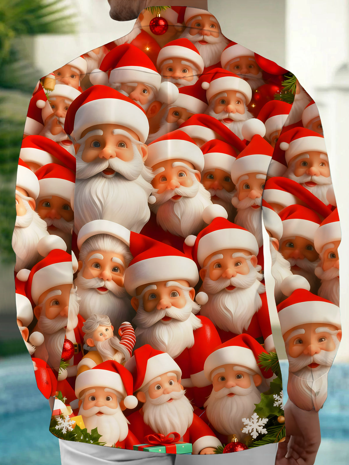 Funny Santa Claus Xmas Men's Pocket Long Sleeve Shirts