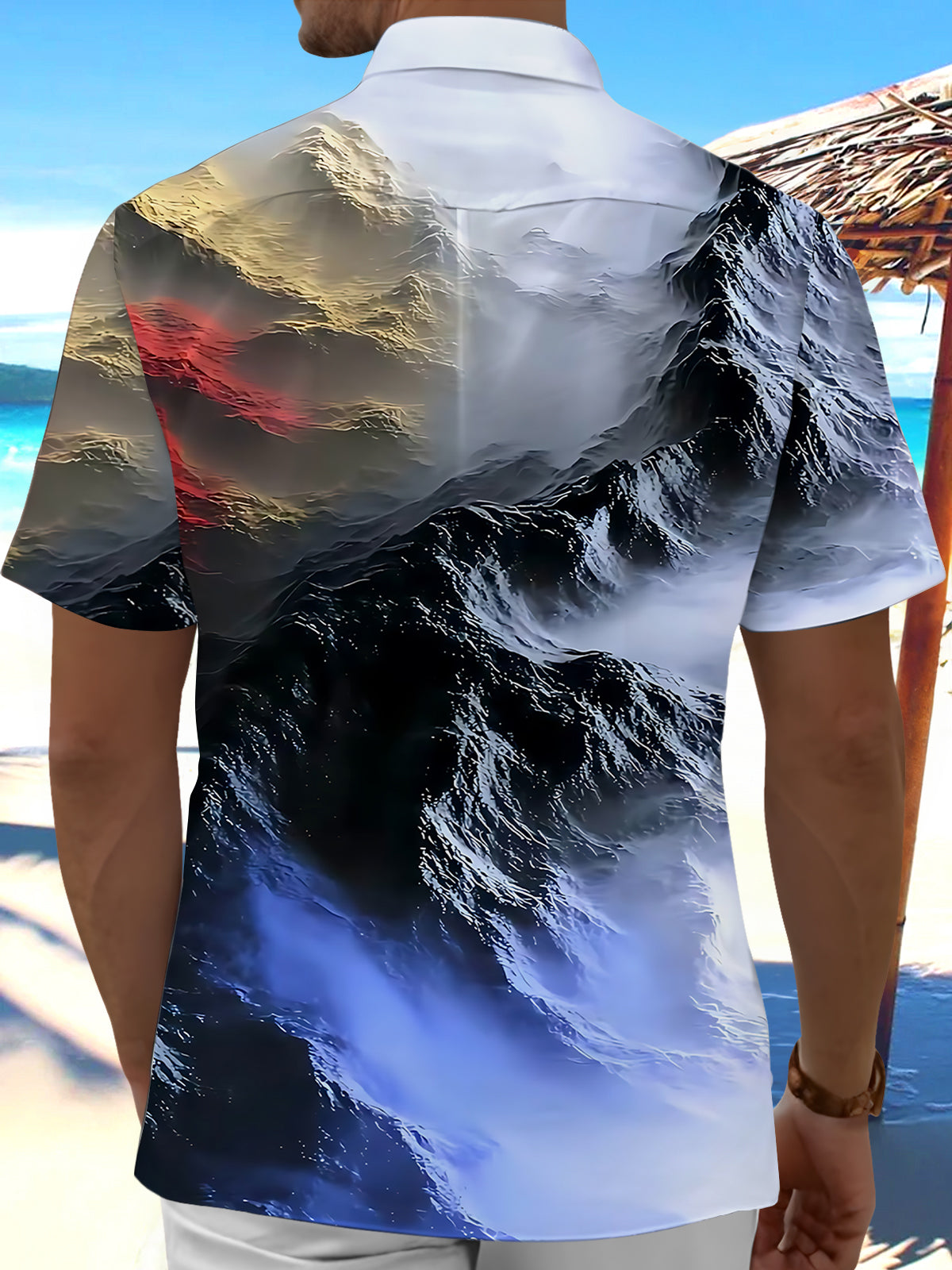 Mountain Print Men's Pocket Short Sleeve Shirts