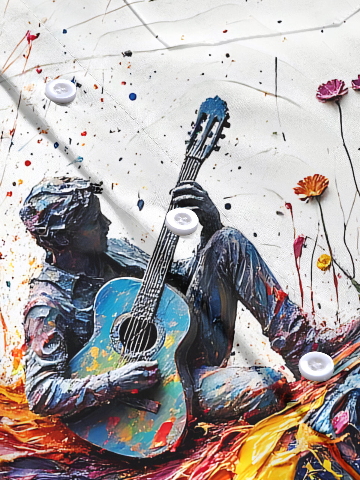 Oil Painting Art Print Men's Pocket Long Sleeve Shirts