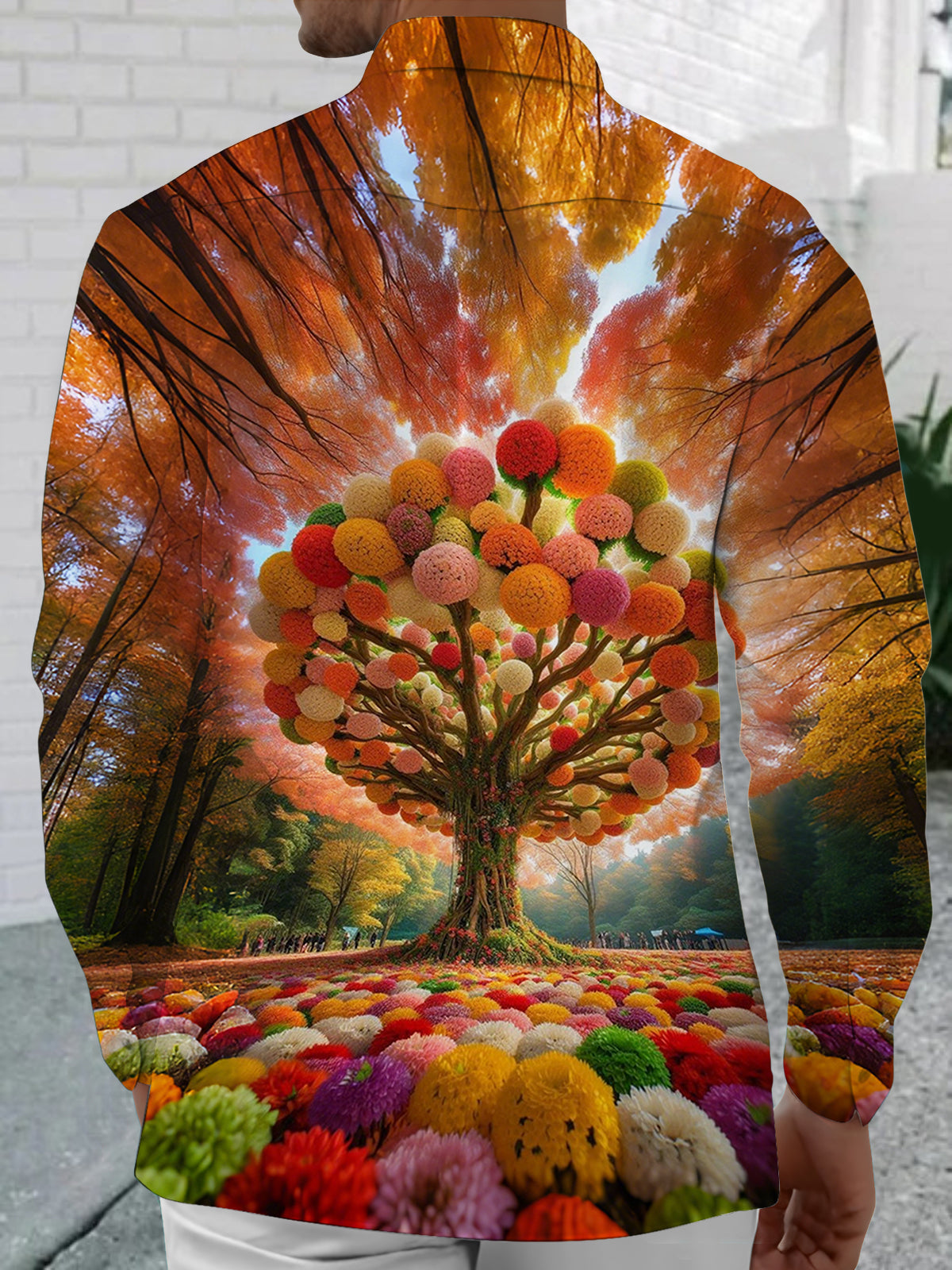 Tree Print Men's Pocket Long Sleeve Shirts