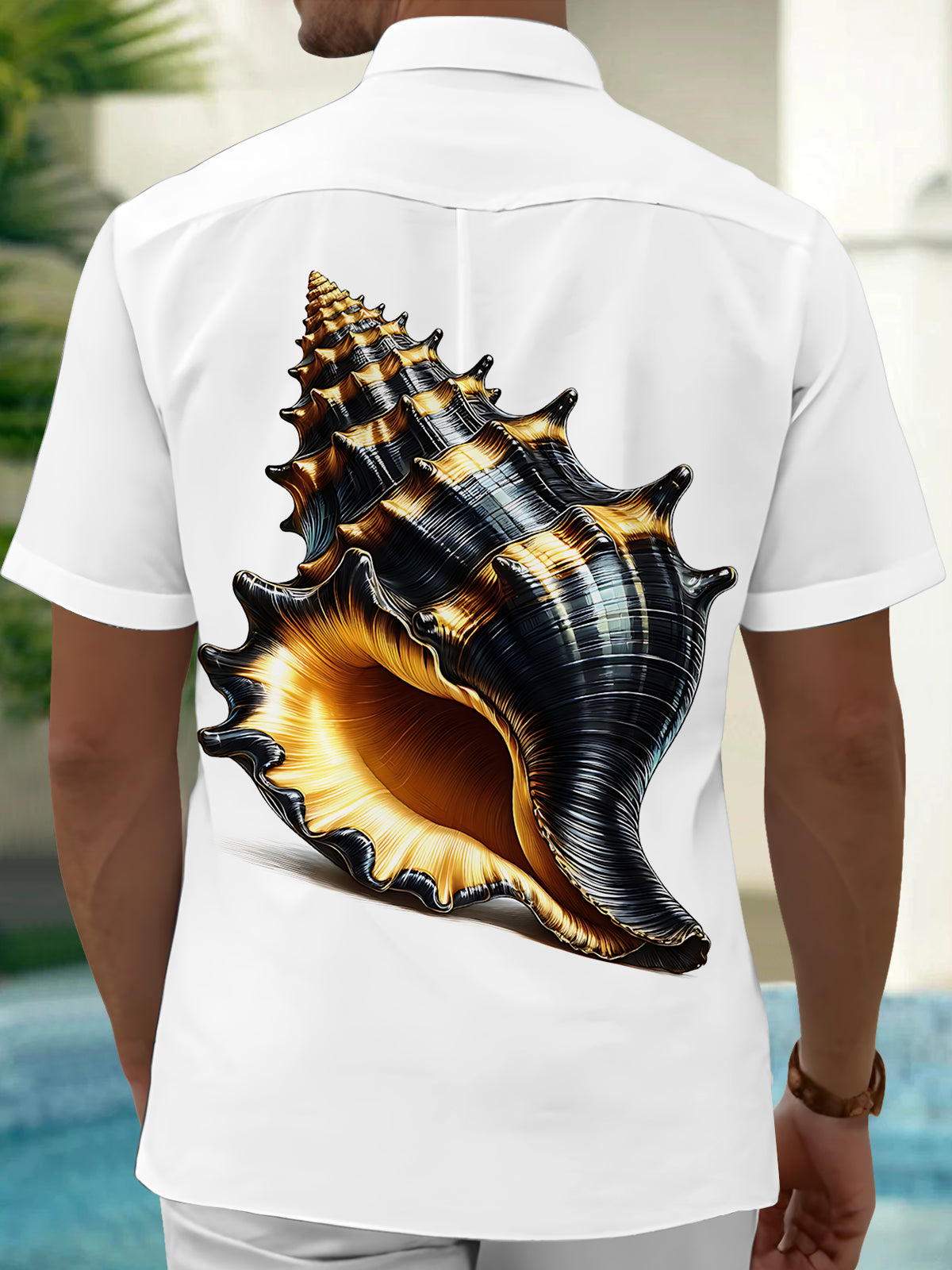 Conch Print Men's Pocket Short Sleeve Shirts