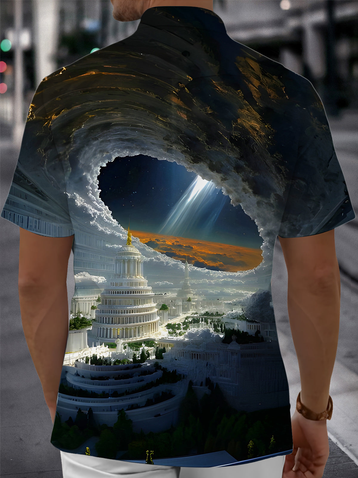 Winter Snow Scene Black Hole Men's Pocket Short Sleeve Shirts