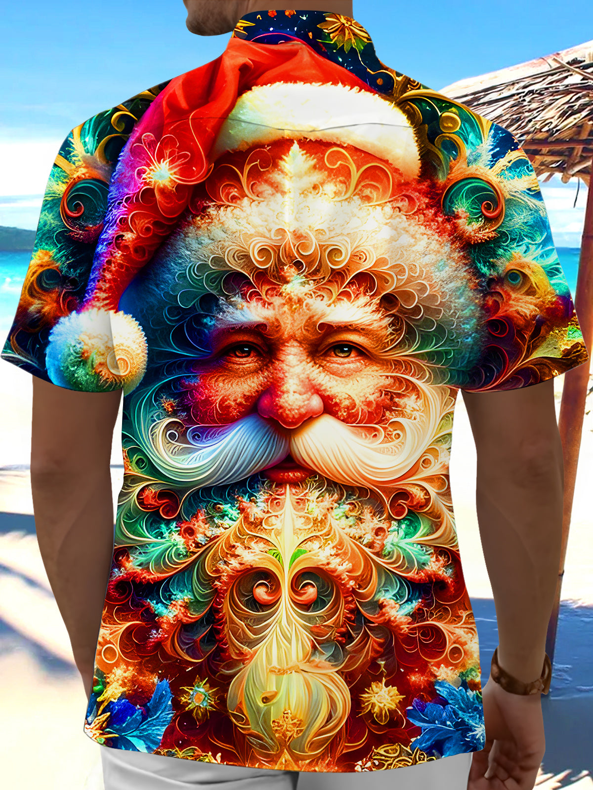 Funny Santa Claus Swirl Xmas Men's Pocket Short Sleeve Shirts