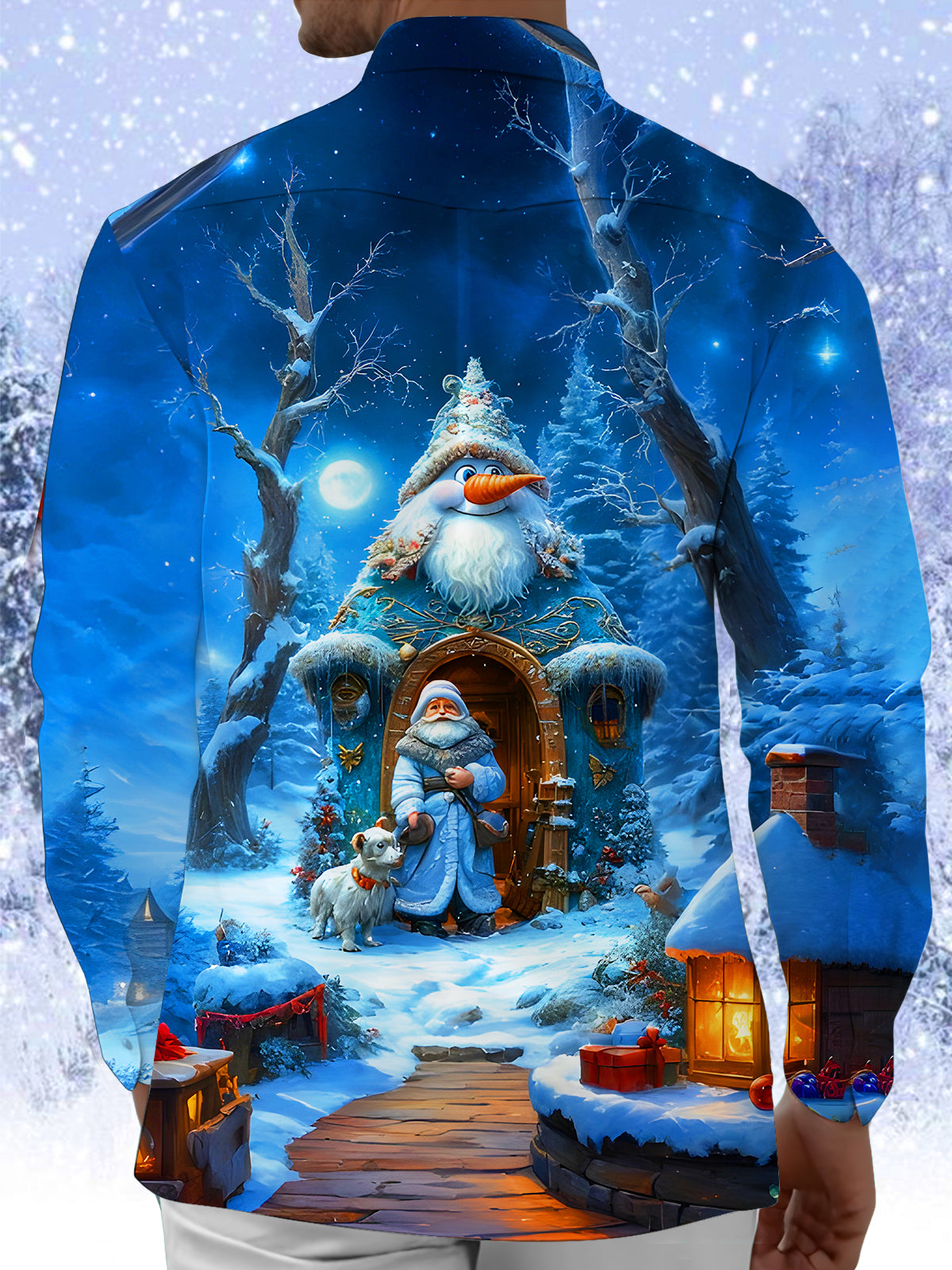 Winter Snow Old Man Snowman Men's Pocket Long Sleeve Shirts