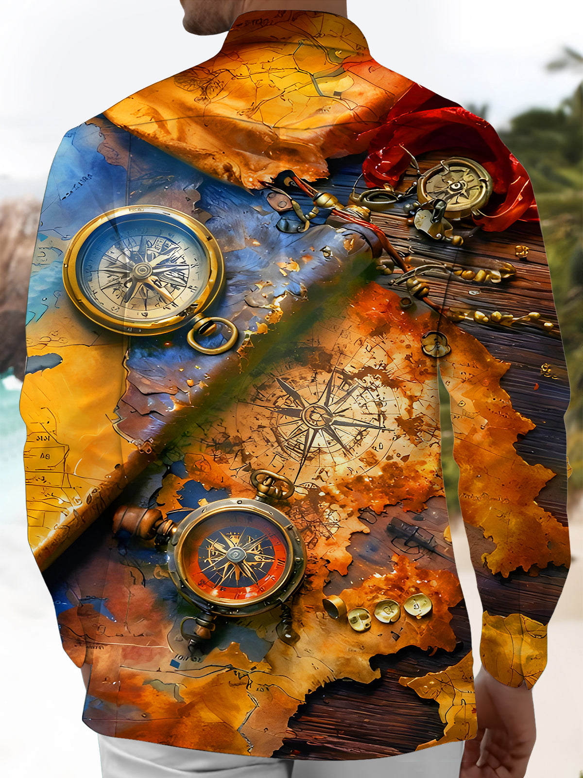 Vintage Compass Men's Pocket Long Sleeve Shirts