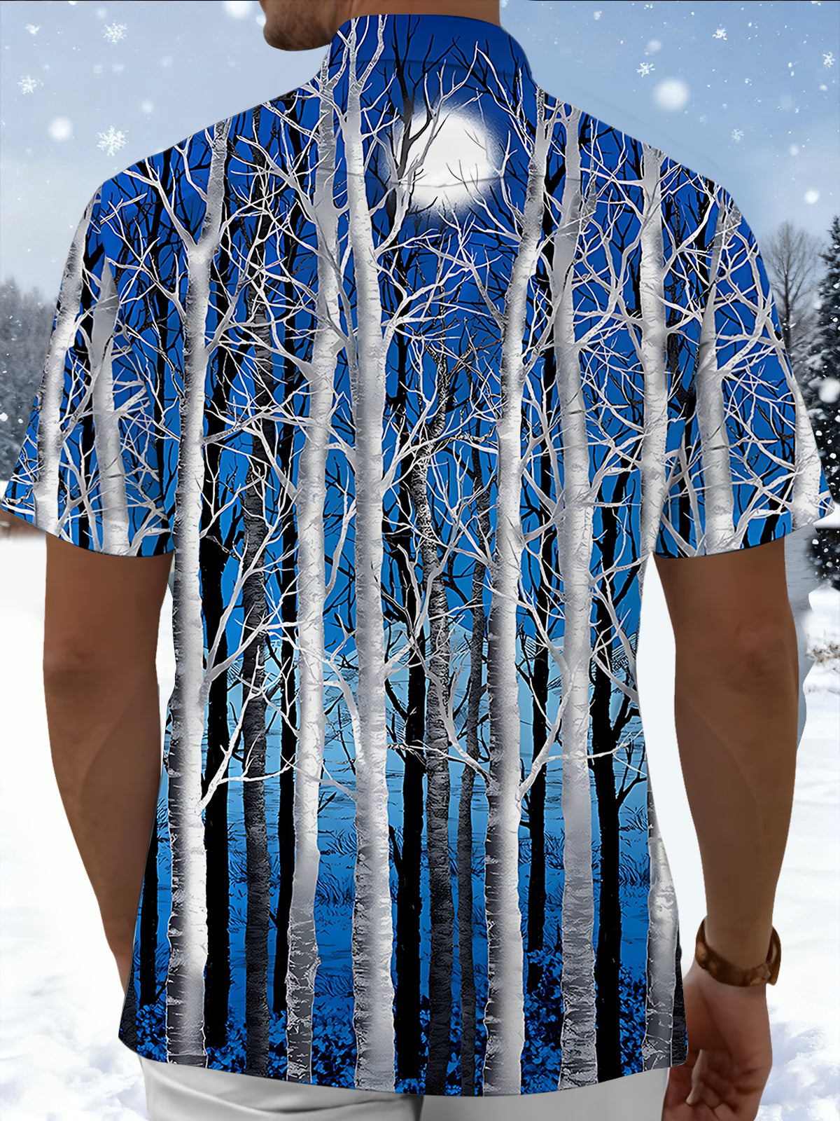 Birch Tree Print Men's Pocket Short Sleeve Shirts