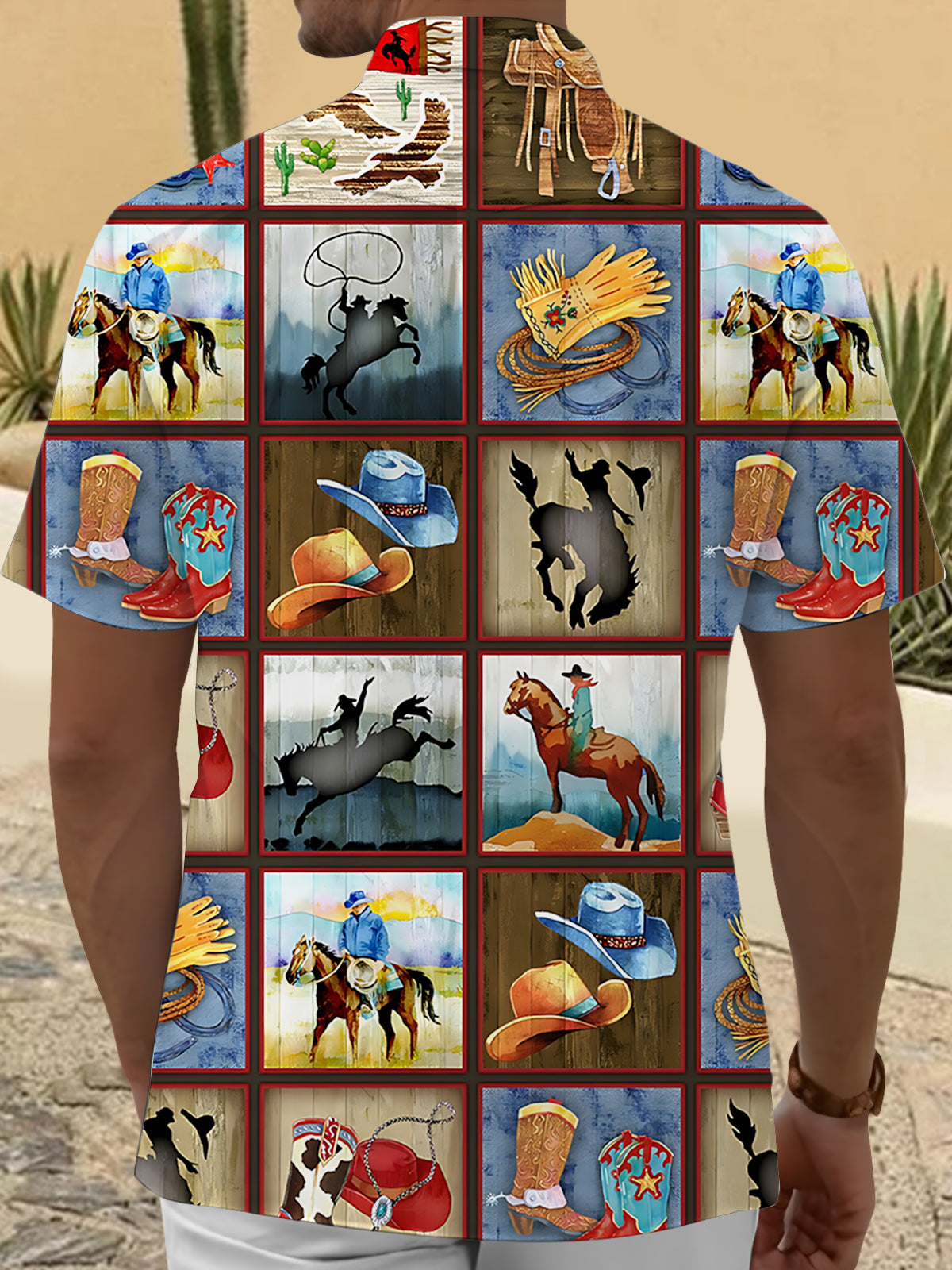 Western Cowboy Print Men's Pocket Short Sleeve Shirts