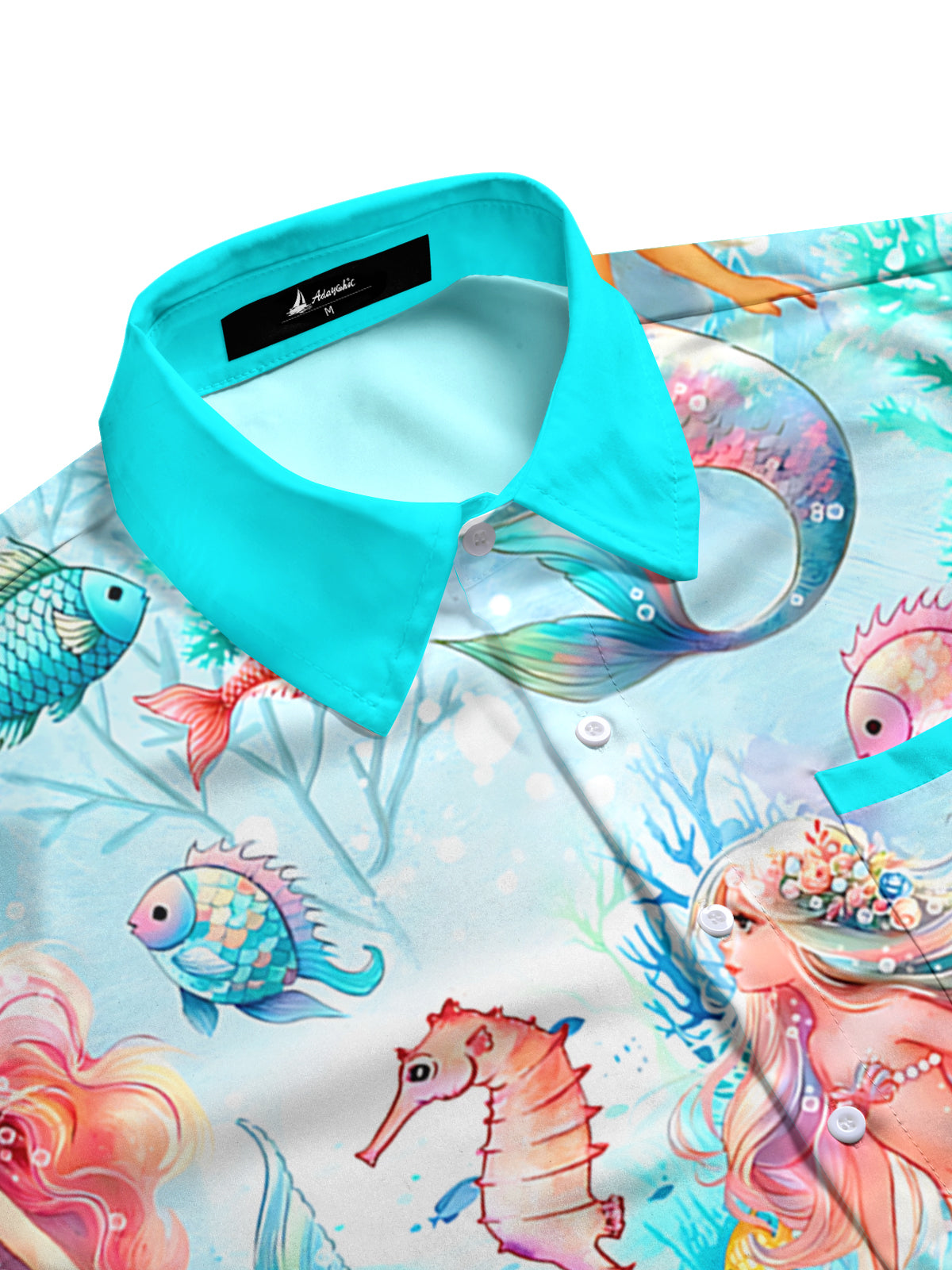 Marine Life Mermaid Print Men's Pocket Long Sleeve Shirts